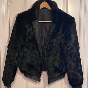 SOLD Black Fur Reversible Bomber Jacket with POCKETS & Zipper Front